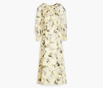 Yusra plissiertes Midikleid aus Seiden-Voile mit floralem Print