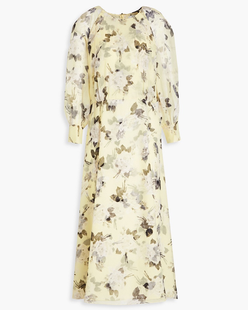Erdem Damen Yusra plissiertes Midikleid aus Seiden-Voile mit floralem Print