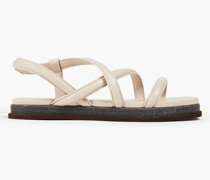 Slingback-Sandalen aus Leder mit Zierperlen