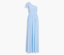 Robe aus Crêpe mit asymmetrischer Schulterpartie und Raffung