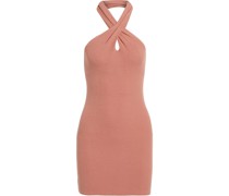 Geripptes Neckholder-inikleid aus Jersey it Twist-Detail
