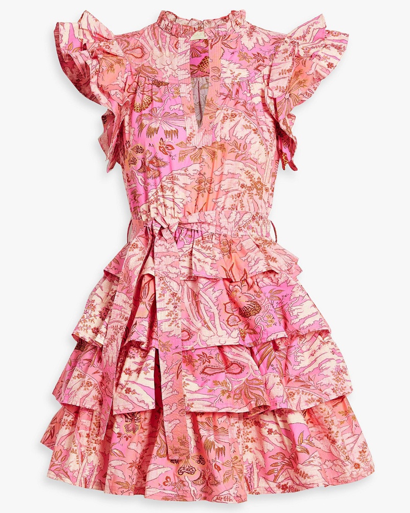 Ulla Johnson Damen Lulua bedrucktes Minikleid aus Baumwollpopeline mit Rüschen Ulla Johnson Damen Lulua bedrucktes Minikleid aus Baumwollpopeline mit Rüschen