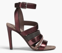 Sandalen aus Metallic-Leder mit Verzierung