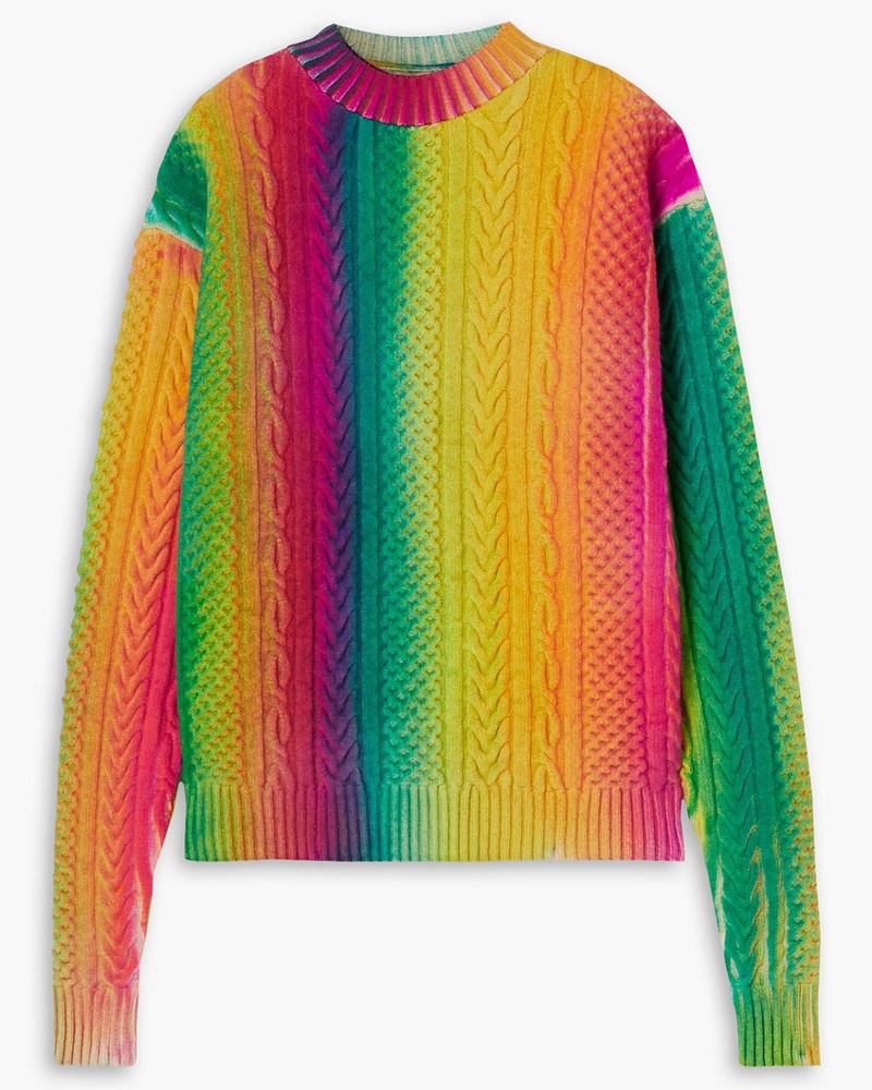 ARG Damen Gestreifter Pullover aus Wolle it Zopfstrickuster
