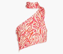 Cropped Oberteil aus Satin mit Print und asymmetrischer Schulterpartie