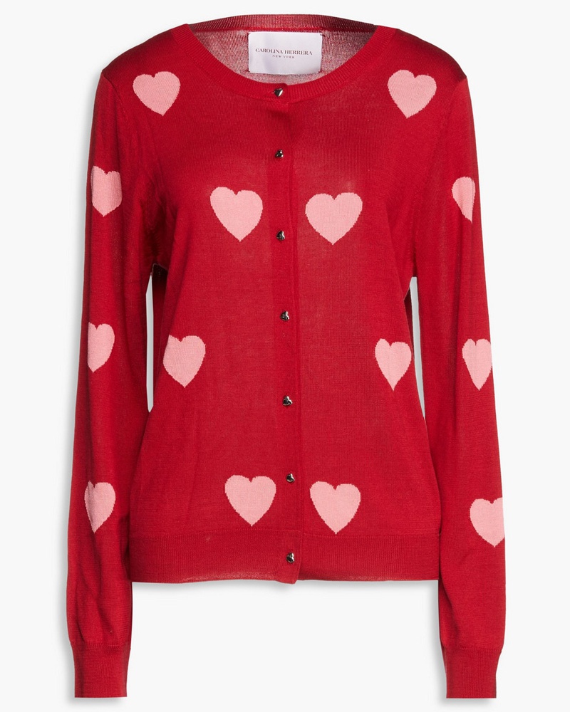 Carolina Herrera New York Damen Cardigan aus einer Seiden-Kaschmirmischung mit Intarsienmuster