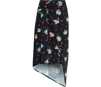 Midirock aus glänzendem Jersey mit floralem Print und Wickeleffekt
