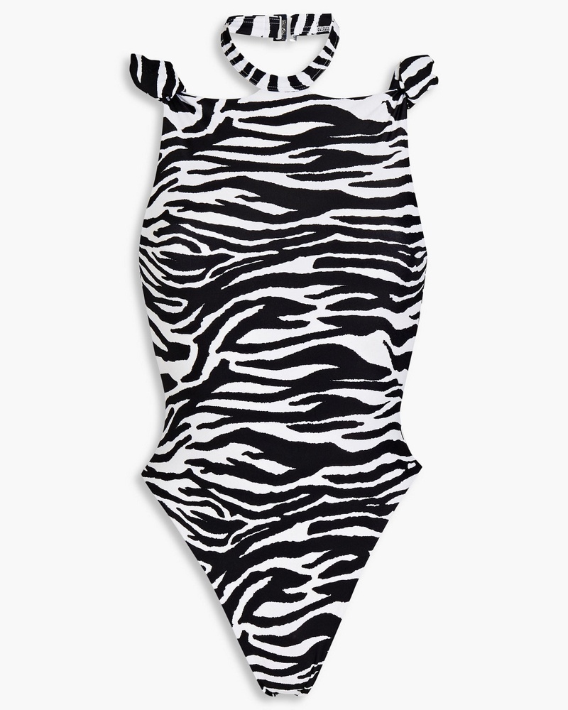 ATTICO Damen Badeanzug mit Zebraprint und Knotendetail