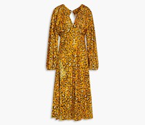 Gerafftes Midikleid aus Samt mit Print und Cut-outs