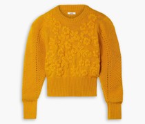 Pullover aus Merinowolle mit Pointelle-Strick und Stickereien