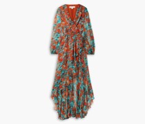 Vivian asymmetrisches Kleid aus Seidenchiffon mit floralem Print und Rüschen