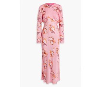 Maxikleid aus Crêpe de Chine aus Seide mit floralem Print und Falten
