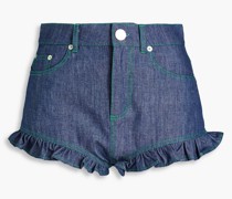 Shorts aus Baumwoll-Chambray mit Rüschen