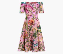 Schulterfreies Midikleid aus Organza-Jacquard