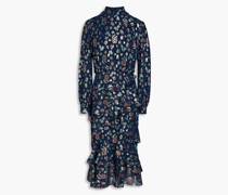 Isa Midikleid aus Chiffon aus einer Seidenmischung mit Fil Coupé inMetallic-Optik