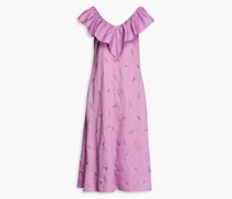 Midikleid aus Twill mit Flammgarneffekt und Stickereien