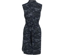 Hemdkleid inMinilänge aus Stretch-Leinen mit Camouflagemuster, Flammgarneffekt und Gürtel 3