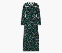 Ada Midikleid aus Crêpe mit floralem Print und Spitzenbesatz