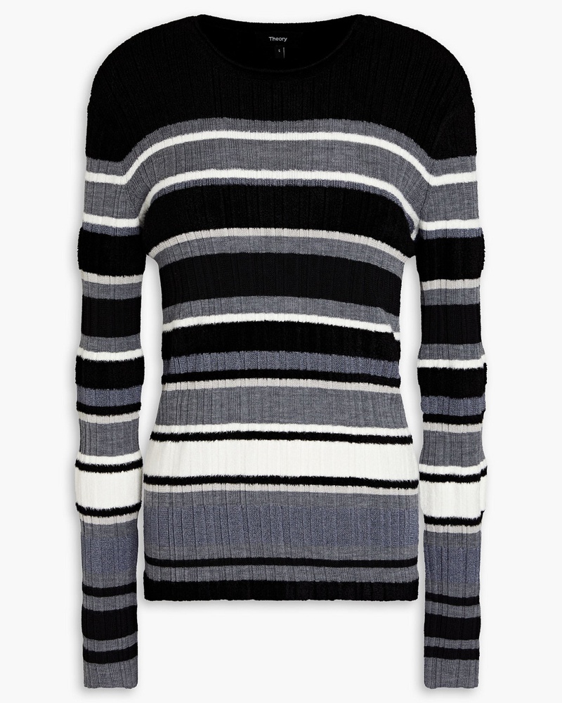 Theory Damen Gestreifter Strickpullover mit Chenille-Besatz