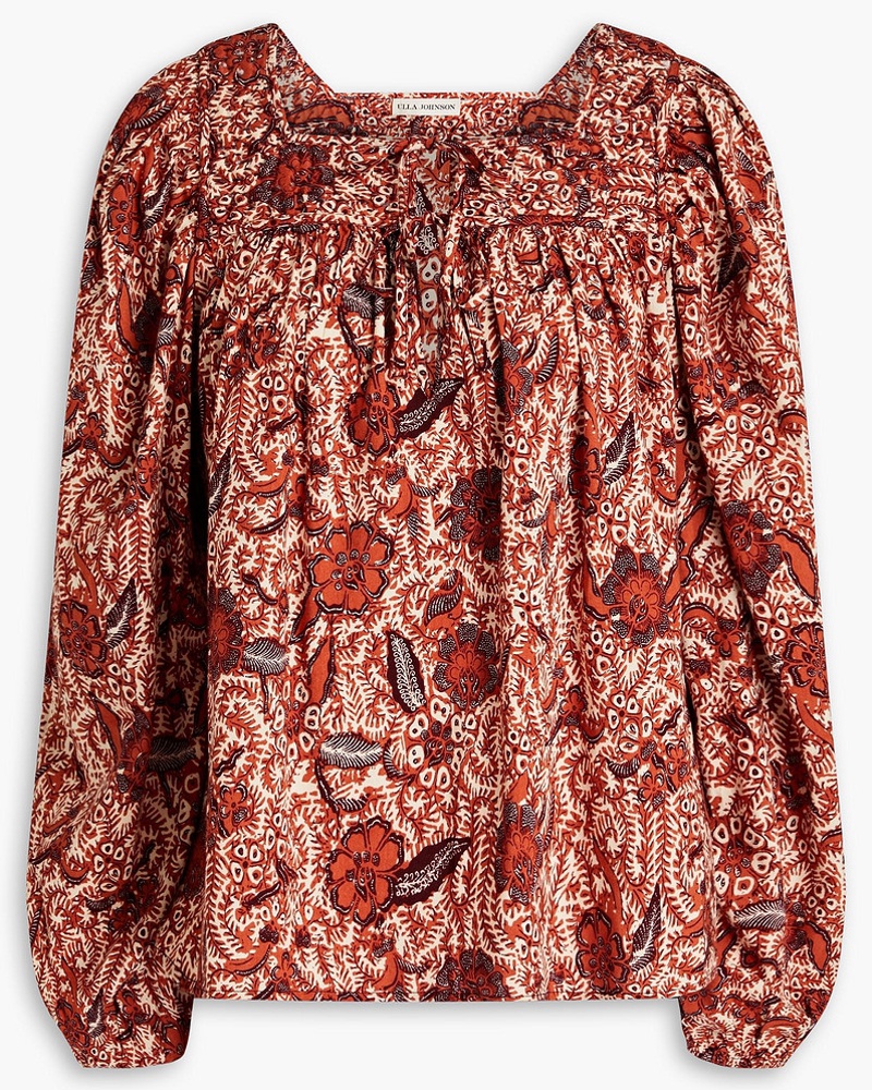 Ulla Johnson Damen Geraffte Bluse aus einer Baumwollmischung mit floralem Print