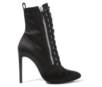 Kamilya leather-trimmed satin ankle boots