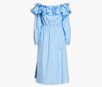 Schulterfreies, gestuftes Kleid aus Popeline aus einer Baumwollmischung