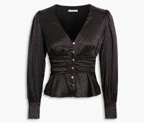 Bluse aus glänzendem Jacquard mit Schößchen und Biesen
