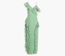 Maxikleid aus Crêpe mit floralem Print und Rüschen
