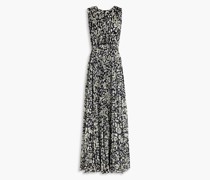 Plissiertes Maxikleid aus Chiffon mit Print inMetallic-Optik