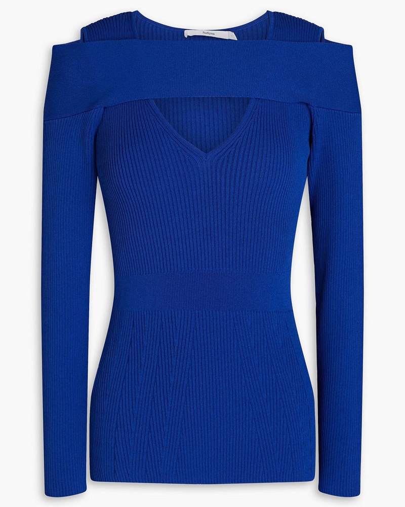 Safiyaa Damen Mehragiger Rippstrickpuover mit Cut-outs
