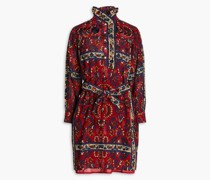Hemdkleid inMinilänge aus Baumwollgaze mit floralem Print und Gürtel