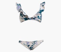 Triangel-Bikini mit floralem Print und Rüschenbesatz