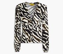 Bluse aus Crêpe mit Zebraprint und Raffung