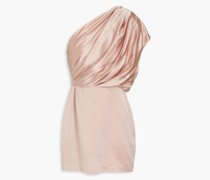 Minikleid aus Seidensatin mit Falten und asymmetrischer Schulterpartie