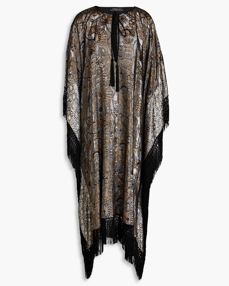 Andrew GN Damen Midikleid aus Jacquard aus einer Wollmischung mit -Effekt und Fransen