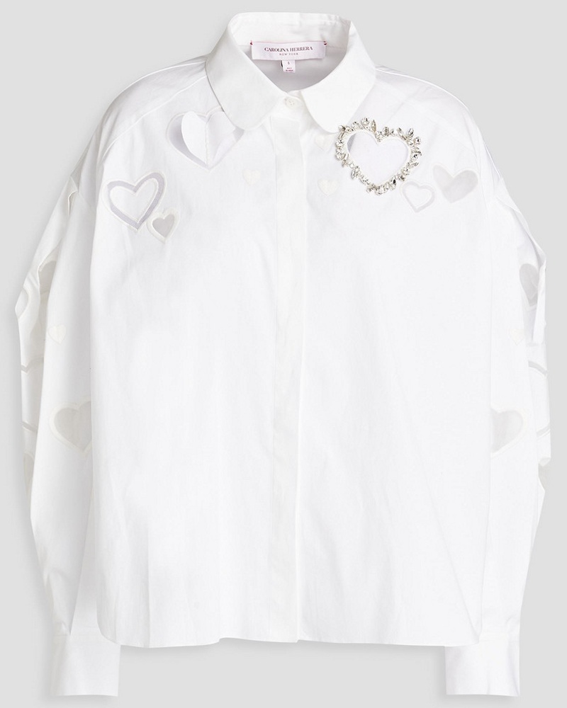 Carolina Herrera New York Damen Hemd aus Stretch-Baumwollpopeline mit Verzierung