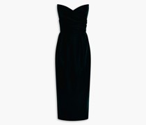 Trägerloses Midikleid aus Samt mit Drapierung