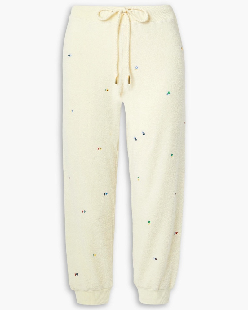The Great Damen Sherpa Cropped Track Pants aus Fleece aus einer Baumwollmischung mit Stickereien