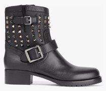 Buckled studded leather boots