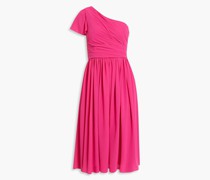 Midikleid aus Crêpe mit asymmetrischer Schulterpartie und Raffung