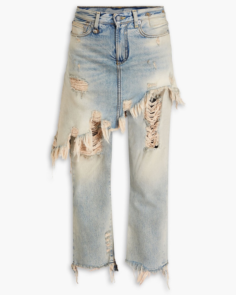 R13 Damen Halbhohe Cropped Jeans mit geradem Bein inDistressed-Optik