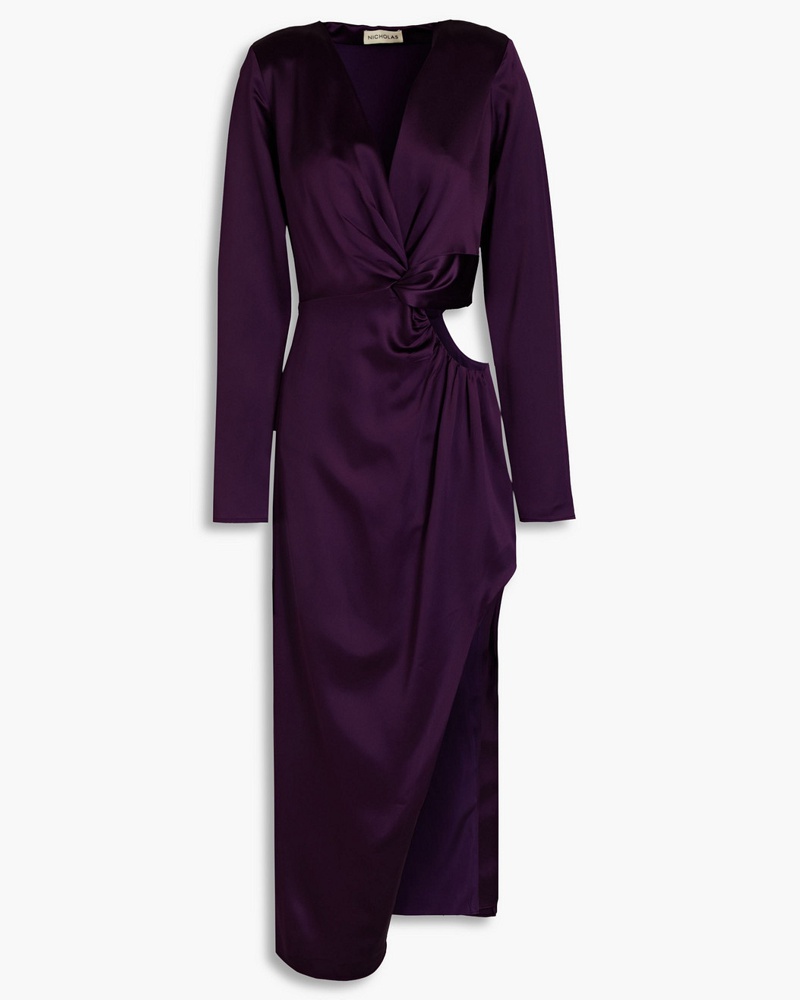 NICHOLAS Damen Alezia Kleid aus Satin mit Cut-outs und Twist-Detail an der Vorderseite