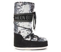 Schneestiefel aus Veloursleder und Webstoff mit Pailletten