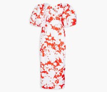 Schulterfreies Midikleid aus Satin mit Blumenprint