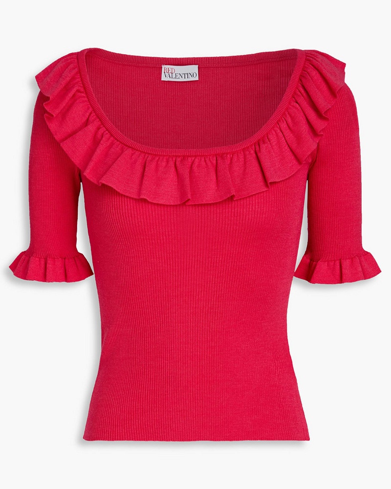 RED Valentino Damen REDValentinoGeripptes Oberteil aus einer Woll-Seiden-Kaschmirmischung mit Rüschen