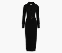 Maxikleid aus einer gerippten Woll-Baumwollmischung mit Gürtel M