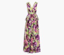 Robe aus Crêpe mit floralem Print und Rüschen