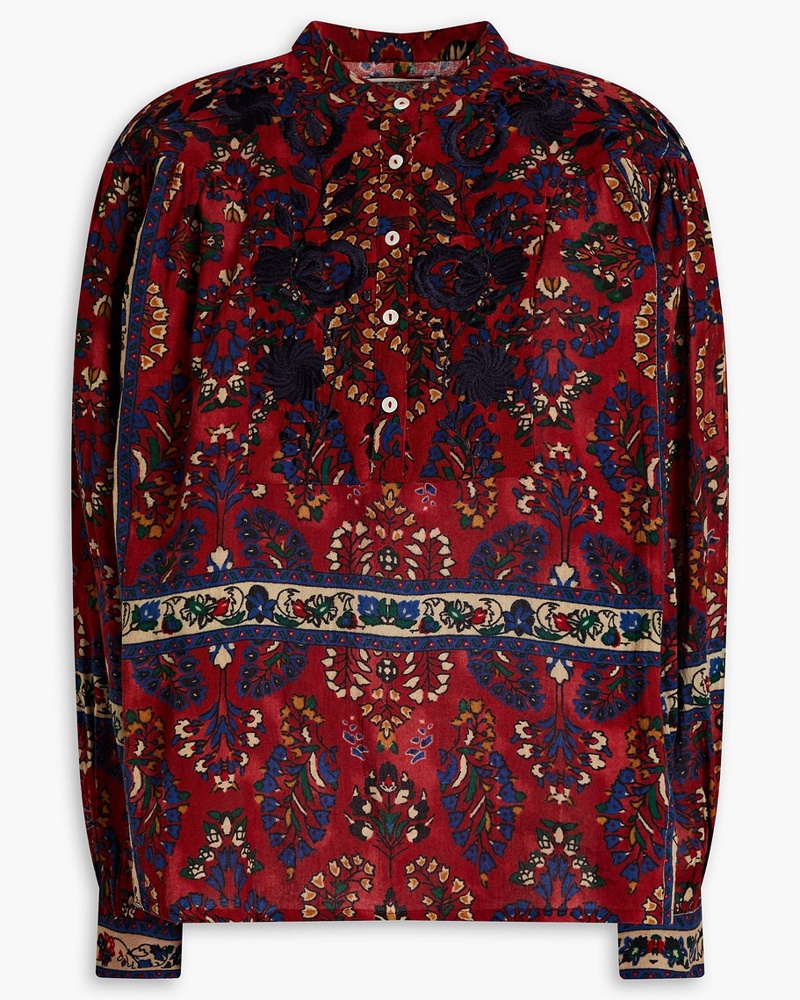 Antik Batik Damen Oberteil aus Baumwoll-Voile mit Print und Stickereien