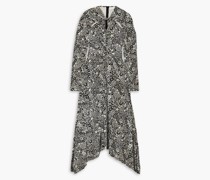 Asymmetrisches Kleid aus elastischem Samt mit Print und Twist-Detail an der Vorderseite