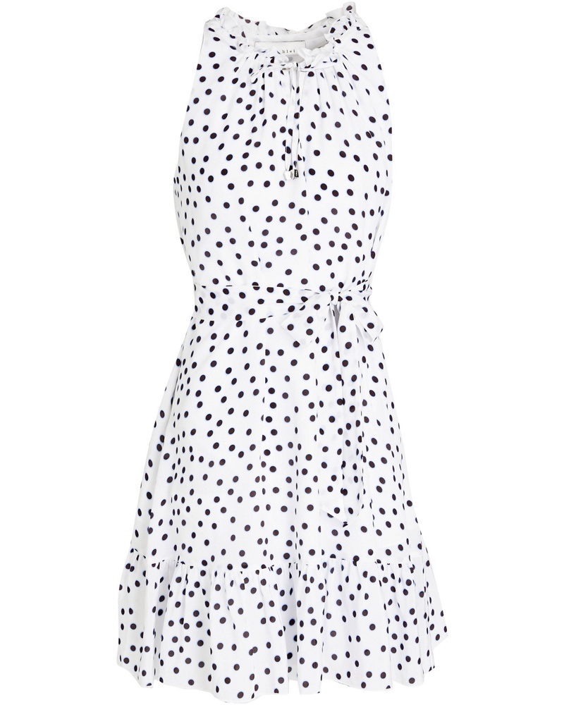 Heidi Klein Damen Minikleid aus Crêpe de Chine aus Seide mit Polka-Dots und Gürtel